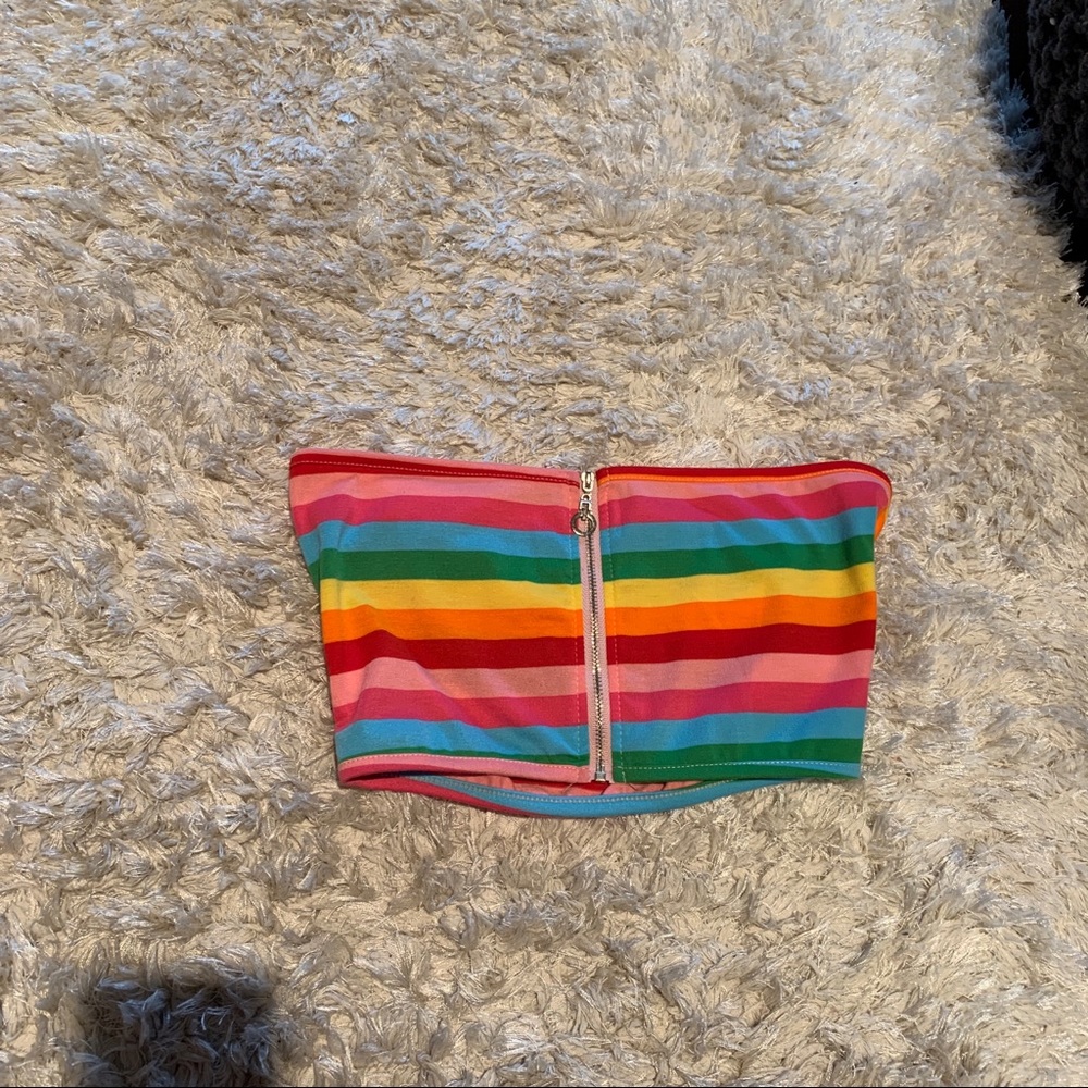 Rainbow Striped Zip Up Tube Top